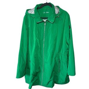 Calvin Klein Hooded Lined Zip Jacket Windbreaker Rain 3X Green